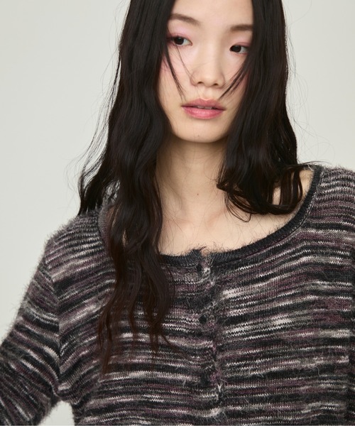 NUJOH(ヌゾ)の「Brushed Multi-Color Knit Cardigan / ブラッシュドマルチカラーニットカーディガン(ニット/セーター・レディース・ブルー/グレー/パープル・FREE)」の19枚目の写真