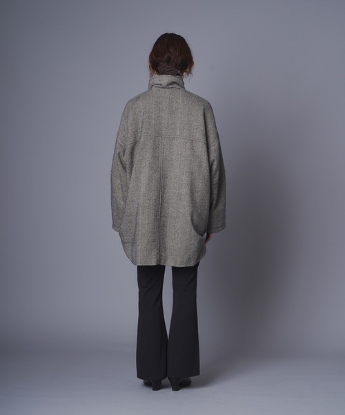 セール】ウールライクヘリンボーンツイードハーフコート（その他