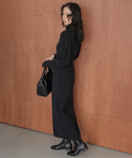 AMELY(エミリー)の「ハーフジップニットワンピース(ワンピース・レディース・ブラック/ベージュ/モカ/グレー・フリー)」の14枚目の写真
