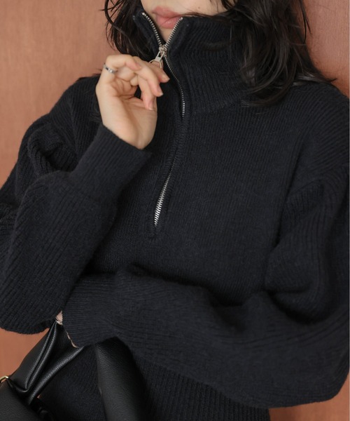 AMELY(エミリー)の「ハーフジップニットワンピース(ワンピース・レディース・ブラック/ベージュ/モカ/グレー・フリー)」の15枚目の写真