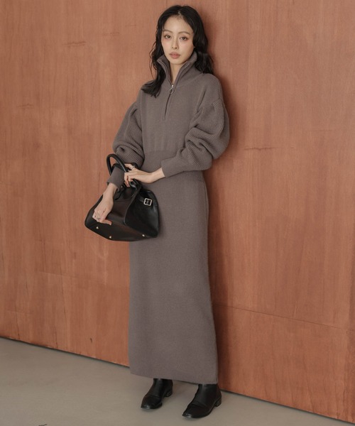 AMELY(エミリー)の「ハーフジップニットワンピース(ワンピース・レディース・ブラック/ベージュ/モカ/グレー・フリー)」の19枚目の写真