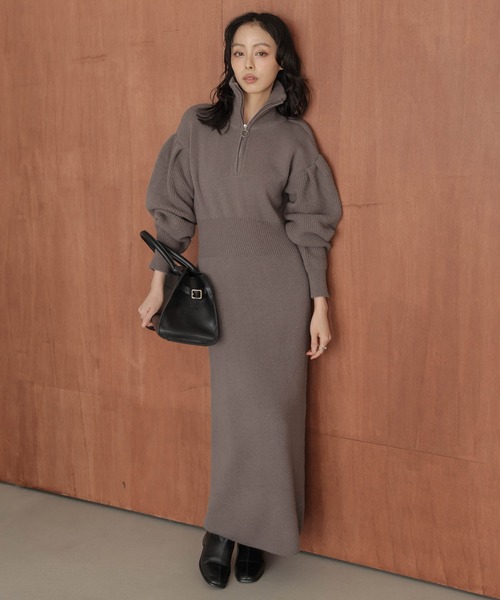 AMELY(エミリー)の「ハーフジップニットワンピース(ワンピース・レディース・ブラック/ベージュ/モカ/グレー・フリー)」の20枚目の写真