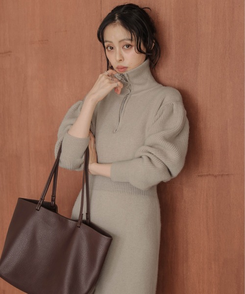 AMELY(エミリー)の「ハーフジップニットワンピース(ワンピース・レディース・ブラック/ベージュ/モカ/グレー・フリー)」の22枚目の写真