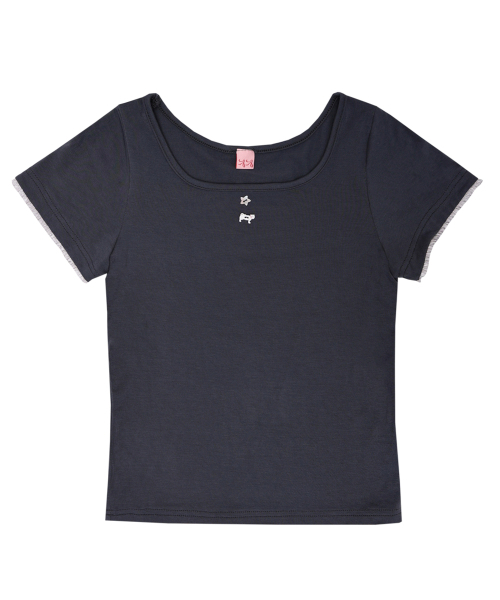 SIWEOL107(シウォル107)の「Kitten Crop Tee (Charcoal)(Tシャツ/カットソー・レディース・チャコール・FREE)」の1枚目の写真
