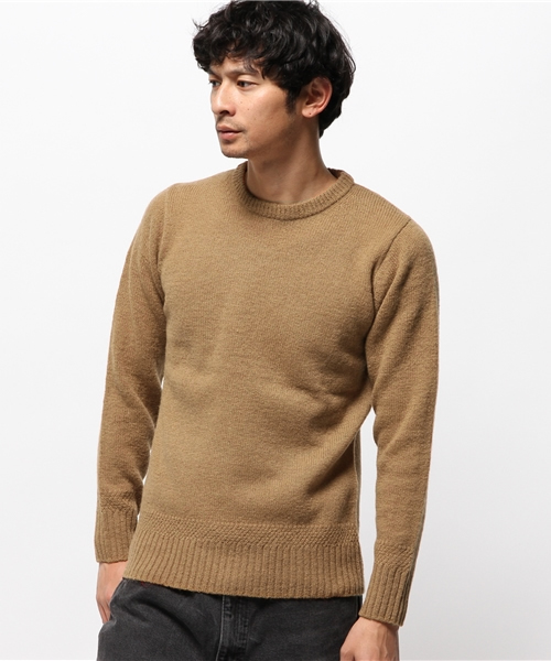 OUTLET(アウトレット)の「【CIAOPANIC TYPY】シェッドランドクルーネックニット(ニット/セーター・メンズ・ベージュ/ネイビー/グレー/ワイン/ホワイト/グリーン・MEDIUM/LARGE/SMALL)」の1枚目の写真