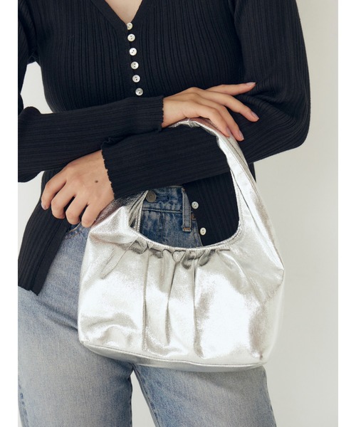 Ungrid(アングリッド)の「ギャザーデザインハンドバッグ(ハンドバッグ・レディース・シルバー/ブラック・FREE)」の2枚目の写真