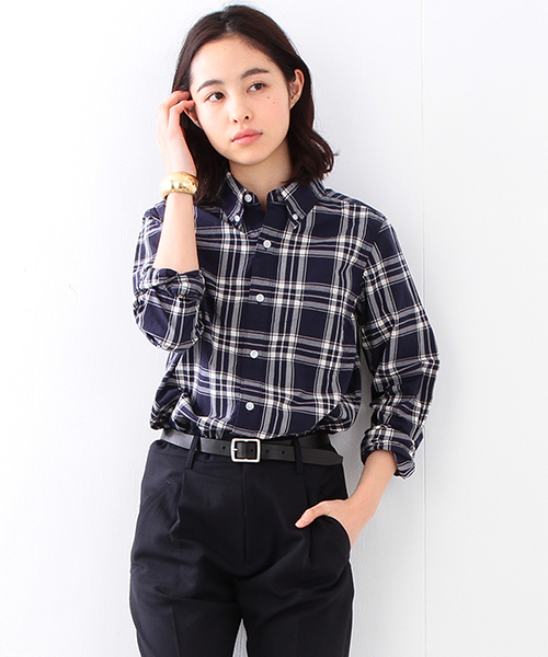 BEAMS BOY（ビームスボーイ）の「BEAMS BOY / チェック ボタンダウンシャツ（シャツ/ブラウス・レディース・ホワイト/ブルー/ネイビー・ONE SIZE）」の3枚目の写真
