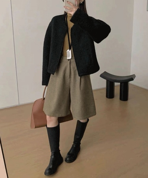 DAY CLOSET(デイ クローゼット)の「【大きいサイズ有/微起毛/バックゴム】フロント タック ハーフパンツ レディース(その他パンツ・レディース・ダークグレー/オリーブ・XL/S/M/L)」の10枚目の写真