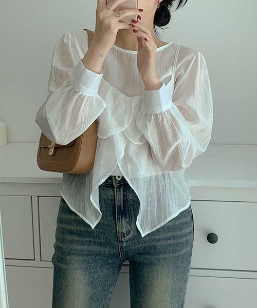 GLAMOROUS JANE(グラマラスジェーン)の「シアー長袖トップス×キャミソール 2点セット(Tシャツ/カットソー・レディース・ブラック/ホワイト・FREE)」の4枚目の写真