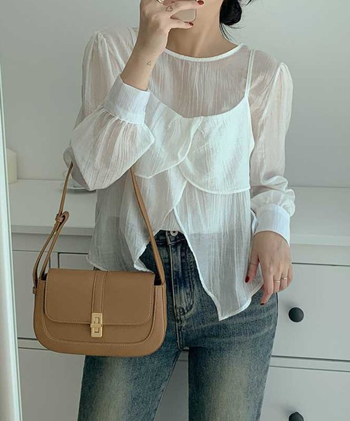 GLAMOROUS JANE(グラマラスジェーン)の「シアー長袖トップス×キャミソール 2点セット(Tシャツ/カットソー・レディース・ブラック/ホワイト・FREE)」の7枚目の写真