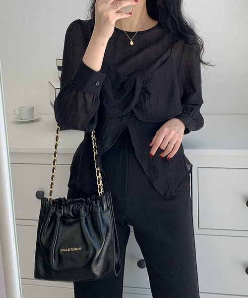 GLAMOROUS JANE(グラマラスジェーン)の「シアー長袖トップス×キャミソール 2点セット(Tシャツ/カットソー・レディース・ブラック/ホワイト・FREE)」の12枚目の写真