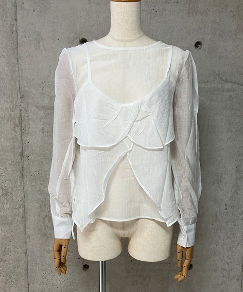 GLAMOROUS JANE(グラマラスジェーン)の「シアー長袖トップス×キャミソール 2点セット(Tシャツ/カットソー・レディース・ブラック/ホワイト・FREE)」の15枚目の写真