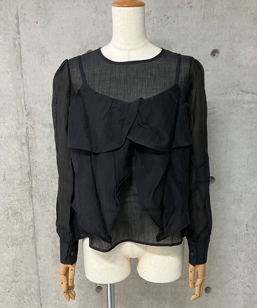 GLAMOROUS JANE(グラマラスジェーン)の「シアー長袖トップス×キャミソール 2点セット(Tシャツ/カットソー・レディース・ブラック/ホワイト・FREE)」の20枚目の写真