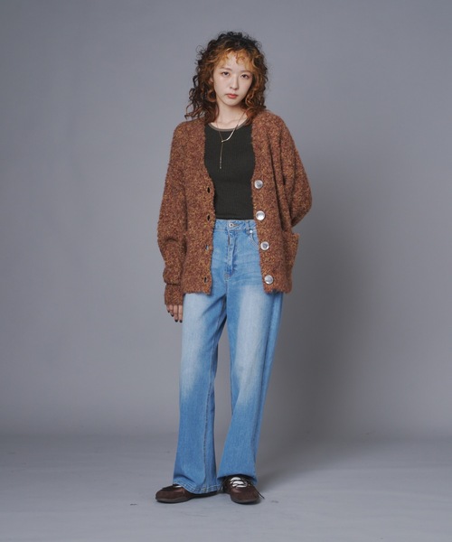 terrace(テラス)の「ブークレヤーンミックスニットカーディガン(カーディガン/ボレロ・レディース・ピンク/ブラウン×イエロー/グレイッシュベージュ/オレンジ・FREE)」の7枚目の写真