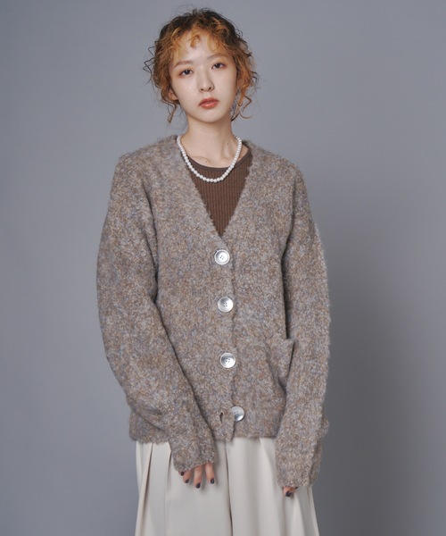 terrace(テラス)の「ブークレヤーンミックスニットカーディガン(カーディガン/ボレロ・レディース・ピンク/ブラウン×イエロー/グレイッシュベージュ/オレンジ・FREE)」の14枚目の写真