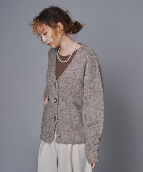 terrace(テラス)の「ブークレヤーンミックスニットカーディガン(カーディガン/ボレロ・レディース・ピンク/ブラウン×イエロー/グレイッシュベージュ/オレンジ・FREE)」の17枚目の写真