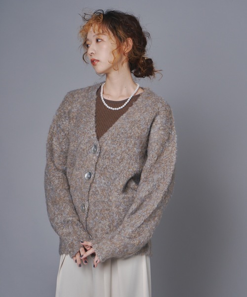 terrace(テラス)の「ブークレヤーンミックスニットカーディガン(カーディガン/ボレロ・レディース・ピンク/ブラウン×イエロー/グレイッシュベージュ/オレンジ・FREE)」の18枚目の写真