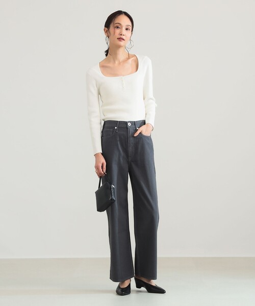 Demi-Luxe BEAMS(デミルクス ビームス)の「【8/6値下げ】16ゲージ コットン ヘンリーネック プルオーバー(ニット/セーター・レディース・ネイビー/ホワイト・ONE SIZE)」の5枚目の写真