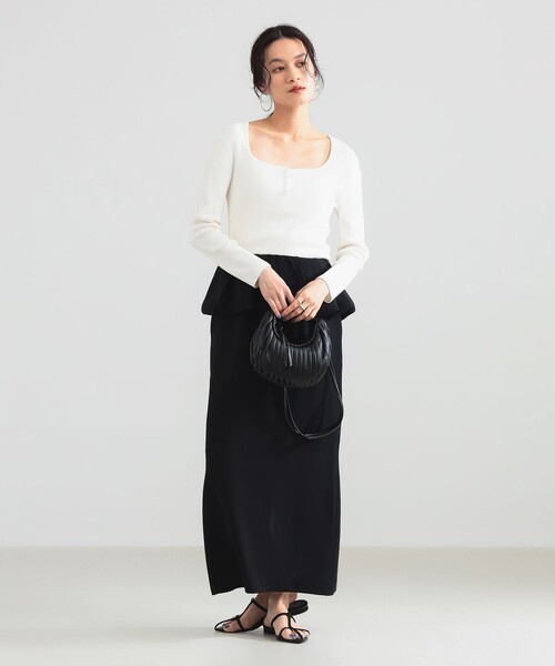 Demi-Luxe BEAMS(デミルクス ビームス)の「【8/6値下げ】16ゲージ コットン ヘンリーネック プルオーバー(ニット/セーター・レディース・ネイビー/ホワイト・ONE SIZE)」の9枚目の写真