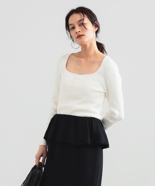 Demi-Luxe BEAMS(デミルクス ビームス)の「【8/6値下げ】16ゲージ コットン ヘンリーネック プルオーバー(ニット/セーター・レディース・ネイビー/ホワイト・ONE SIZE)」の13枚目の写真