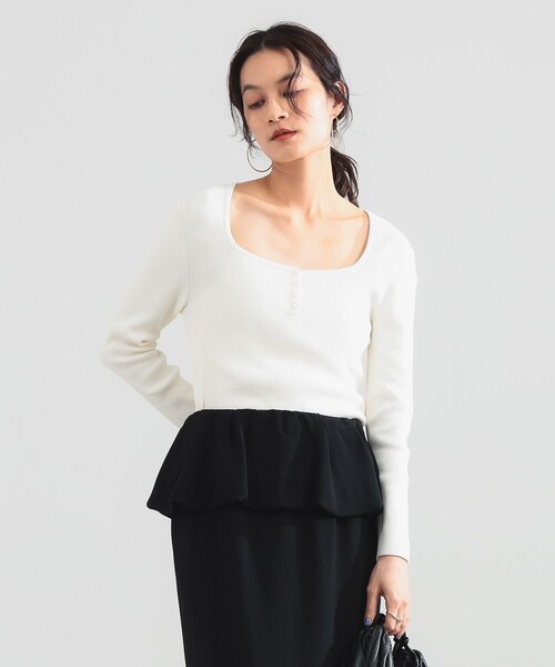 Demi-Luxe BEAMS(デミルクス ビームス)の「【8/6値下げ】16ゲージ コットン ヘンリーネック プルオーバー(ニット/セーター・レディース・ネイビー/ホワイト・ONE SIZE)」の14枚目の写真