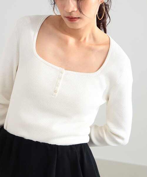 Demi-Luxe BEAMS(デミルクス ビームス)の「【8/6値下げ】16ゲージ コットン ヘンリーネック プルオーバー(ニット/セーター・レディース・ネイビー/ホワイト・ONE SIZE)」の15枚目の写真