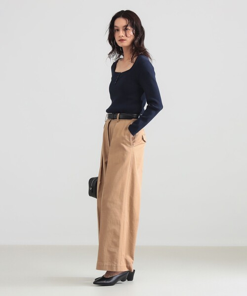 Demi-Luxe BEAMS(デミルクス ビームス)の「【8/6値下げ】16ゲージ コットン ヘンリーネック プルオーバー(ニット/セーター・レディース・ネイビー/ホワイト・ONE SIZE)」の18枚目の写真