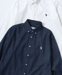 U.S. POLO ASSN./ユーエスポロアッスン Broad Denim Shirt/レギュラーフィット ブロード デニム 無地 ストライプ チェック ロゴ ワンポイント刺繍 ボタンダウンシャツ/長袖シャツ/レディース メンズ