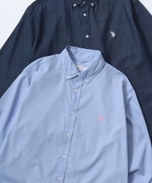 U.S. POLO ASSN./ユーエスポロアッスン Broad Denim Shirt/レギュラーフィット ブロード デニム 無地 ストライプ チェック ロゴ ワンポイント刺繍 ボタンダウンシャツ/長袖シャツ/レディース メンズ