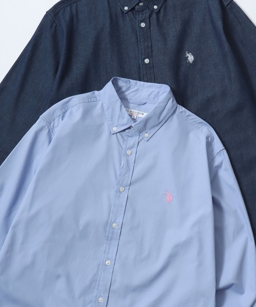 U.S. POLO ASSN.(ユーエスポロアッスン)の「U.S. POLO ASSN./ユーエスポロアッスン Broad Denim Shirt/レギュラーフィット ブロード デニム 無地 ストライプ チェック ロゴ ワンポイント刺繍 ボタンダウンシャツ/長袖シャツ/レディース メンズ(シャツ/ブラウス・メンズ・ブルー系その他/インディゴブルー/ホワイト/ブラック/ライトブルー/ブルー系その他2・LL/L/M)」の1枚目の写真