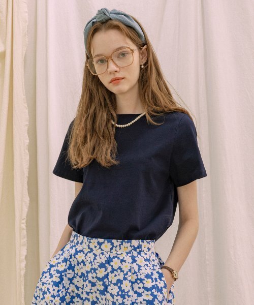 VANONE ATELIER(バノンアトリエ)の「A3403 Signature silket T-shirt_Navy(Tシャツ/カットソー・レディース・その他・FREE)」の1枚目の写真