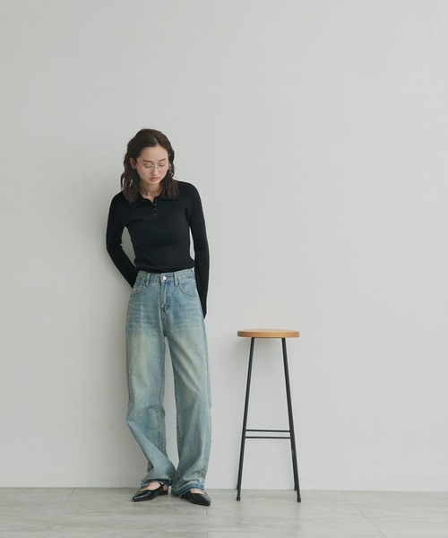 ad thie（アドティエ）の「ダブルカラー ポロニットトップス（ニット/セーター・レディース・杢グレー/ライトブルー/ブラック/オフホワイト・FREE）」の21枚目の写真