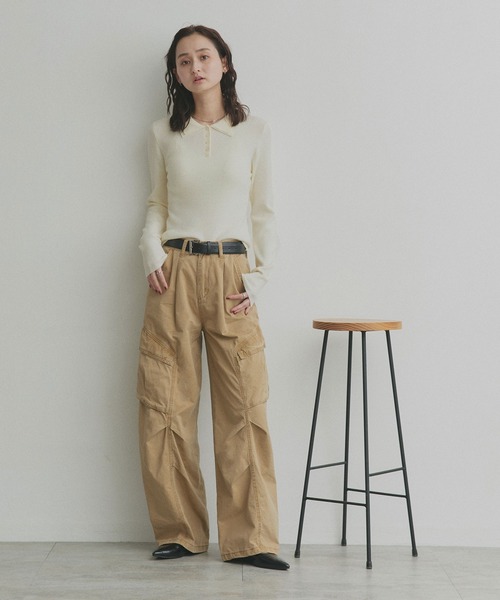 ad thie（アドティエ）の「ダブルカラー ポロニットトップス（ニット/セーター・レディース・杢グレー/ライトブルー/ブラック/オフホワイト・FREE）」の5枚目の写真