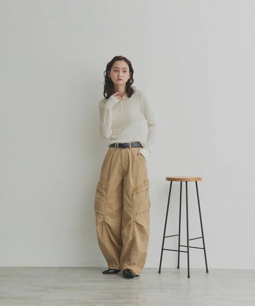 ad thie（アドティエ）の「ダブルカラー ポロニットトップス（ニット/セーター・レディース・杢グレー/ライトブルー/ブラック/オフホワイト・FREE）」の6枚目の写真