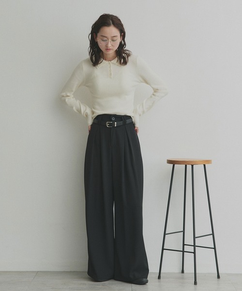 ad thie（アドティエ）の「ダブルカラー ポロニットトップス（ニット/セーター・レディース・杢グレー/ライトブルー/ブラック/オフホワイト・FREE）」の13枚目の写真