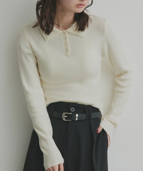 ad thie（アドティエ）の「ダブルカラー ポロニットトップス（ニット/セーター・レディース・杢グレー/ライトブルー/ブラック/オフホワイト・FREE）」の17枚目の写真