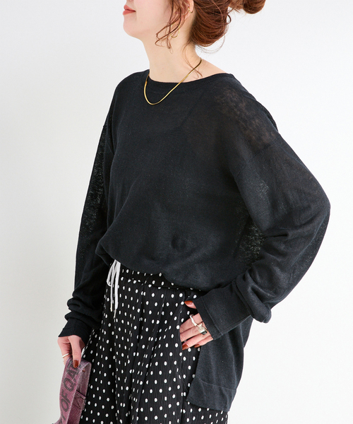 B.C STOCK(ベーセーストック)の「手洗い可 / FRENCH ICY LINEN プルオーバー(ニット/セーター・レディース・ブルー/ホワイト/ピンク/ブラック・FREE)」の1枚目の写真