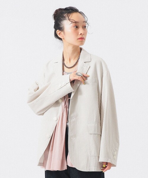 BEAMS BOY(ビームスボーイ)の「シアサッカー ジャケット(テーラードジャケット・レディース・グレー/ベージュ・0/1)」の2枚目の写真