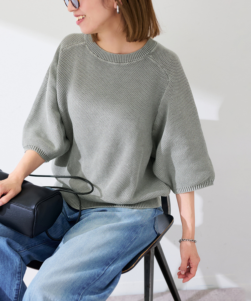 FRAMeWORK（フレームワーク）の「ピグメントダイハーフスリーブニット（ニット/セーター・レディース・サックスブルー/カーキ/アイボリー・FREE）」の3枚目の写真