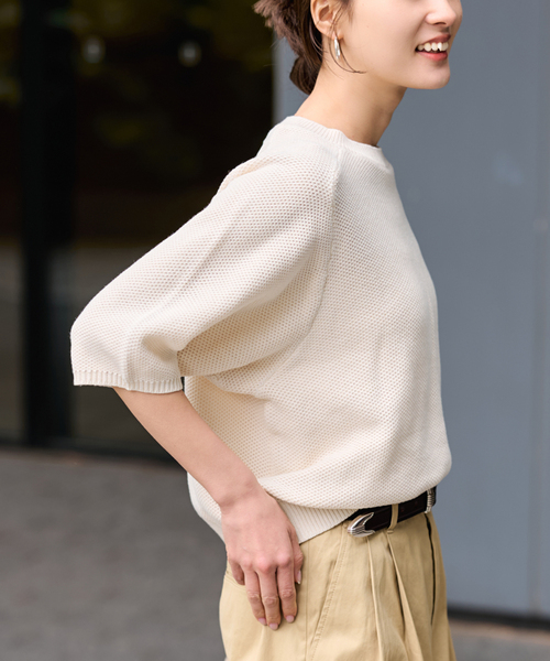 FRAMeWORK（フレームワーク）の「ピグメントダイハーフスリーブニット（ニット/セーター・レディース・サックスブルー/カーキ/アイボリー・FREE）」の6枚目の写真