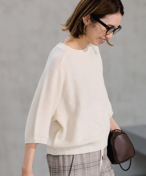 FRAMeWORK（フレームワーク）の「ピグメントダイハーフスリーブニット（ニット/セーター・レディース・サックスブルー/カーキ/アイボリー・FREE）」の12枚目の写真