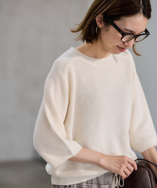 FRAMeWORK（フレームワーク）の「ピグメントダイハーフスリーブニット（ニット/セーター・レディース・サックスブルー/カーキ/アイボリー・FREE）」の14枚目の写真