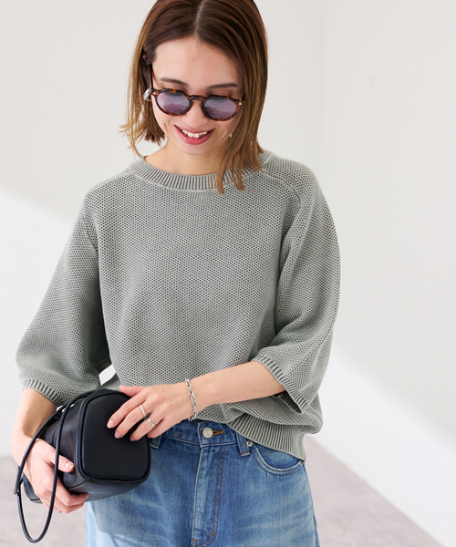 FRAMeWORK（フレームワーク）の「ピグメントダイハーフスリーブニット（ニット/セーター・レディース・サックスブルー/カーキ/アイボリー・FREE）」の19枚目の写真