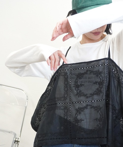gossara(ゴサラ)の「【いつものコーデをアップデート】総刺繍シアーキャミ(キャミソール・レディース・ブラック/オフホワイト・FREE)」の2枚目の写真