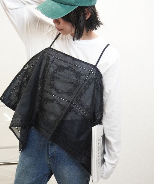 gossara(ゴサラ)の「【いつものコーデをアップデート】総刺繍シアーキャミ(キャミソール・レディース・ブラック/オフホワイト・FREE)」の17枚目の写真