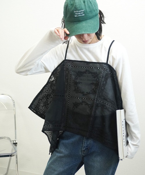 gossara(ゴサラ)の「【いつものコーデをアップデート】総刺繍シアーキャミ(キャミソール・レディース・ブラック/オフホワイト・FREE)」の18枚目の写真