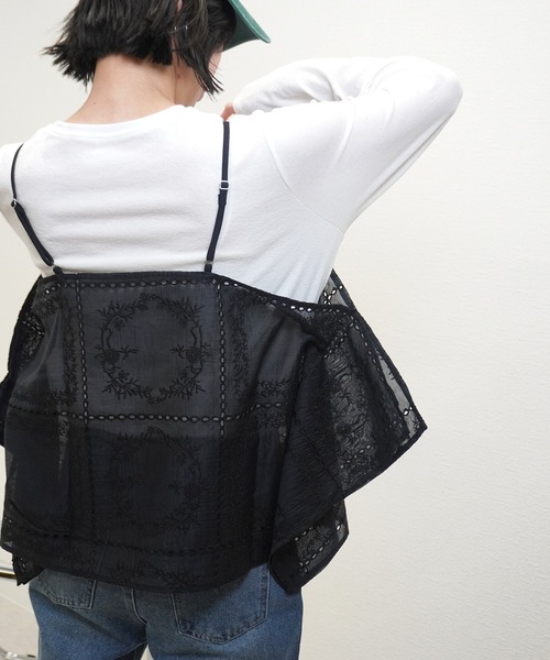 gossara(ゴサラ)の「【いつものコーデをアップデート】総刺繍シアーキャミ(キャミソール・レディース・ブラック/オフホワイト・FREE)」の20枚目の写真