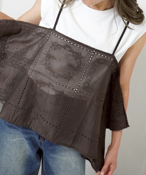 gossara(ゴサラ)の「【いつものコーデをアップデート】総刺繍シアーキャミ(キャミソール・レディース・ブラック/オフホワイト・FREE)」の5枚目の写真