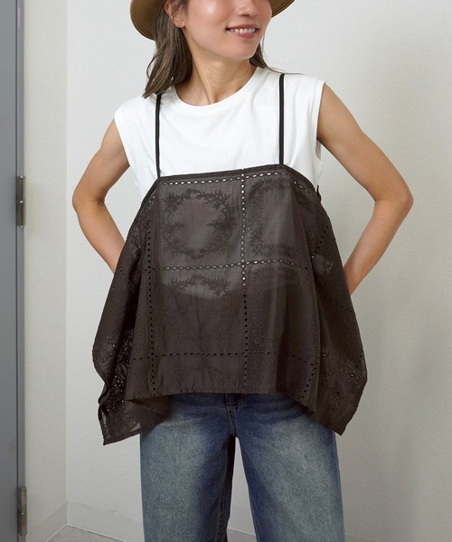 gossara(ゴサラ)の「【いつものコーデをアップデート】総刺繍シアーキャミ(キャミソール・レディース・ブラック/オフホワイト・FREE)」の6枚目の写真