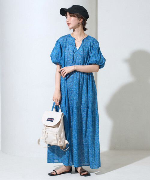セール】限定展開 インド 2トーン 花柄 半袖 スキッパー ワンピース